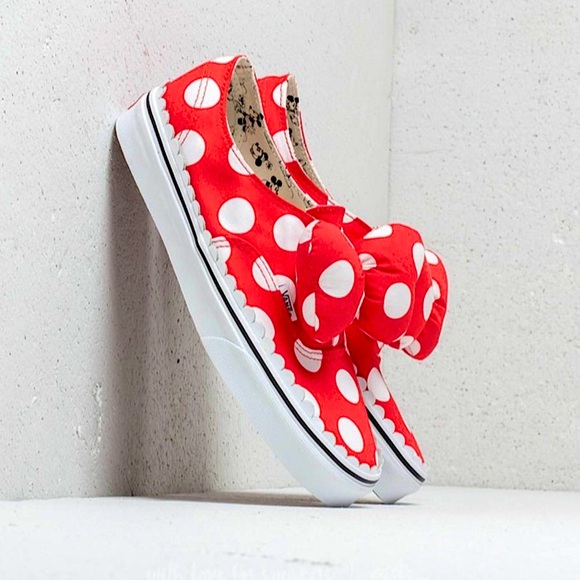 RARE Vans x Disney Minnie Mouse Authentic Gore Bow Sneakers in Red White - Picture 3 of 10
